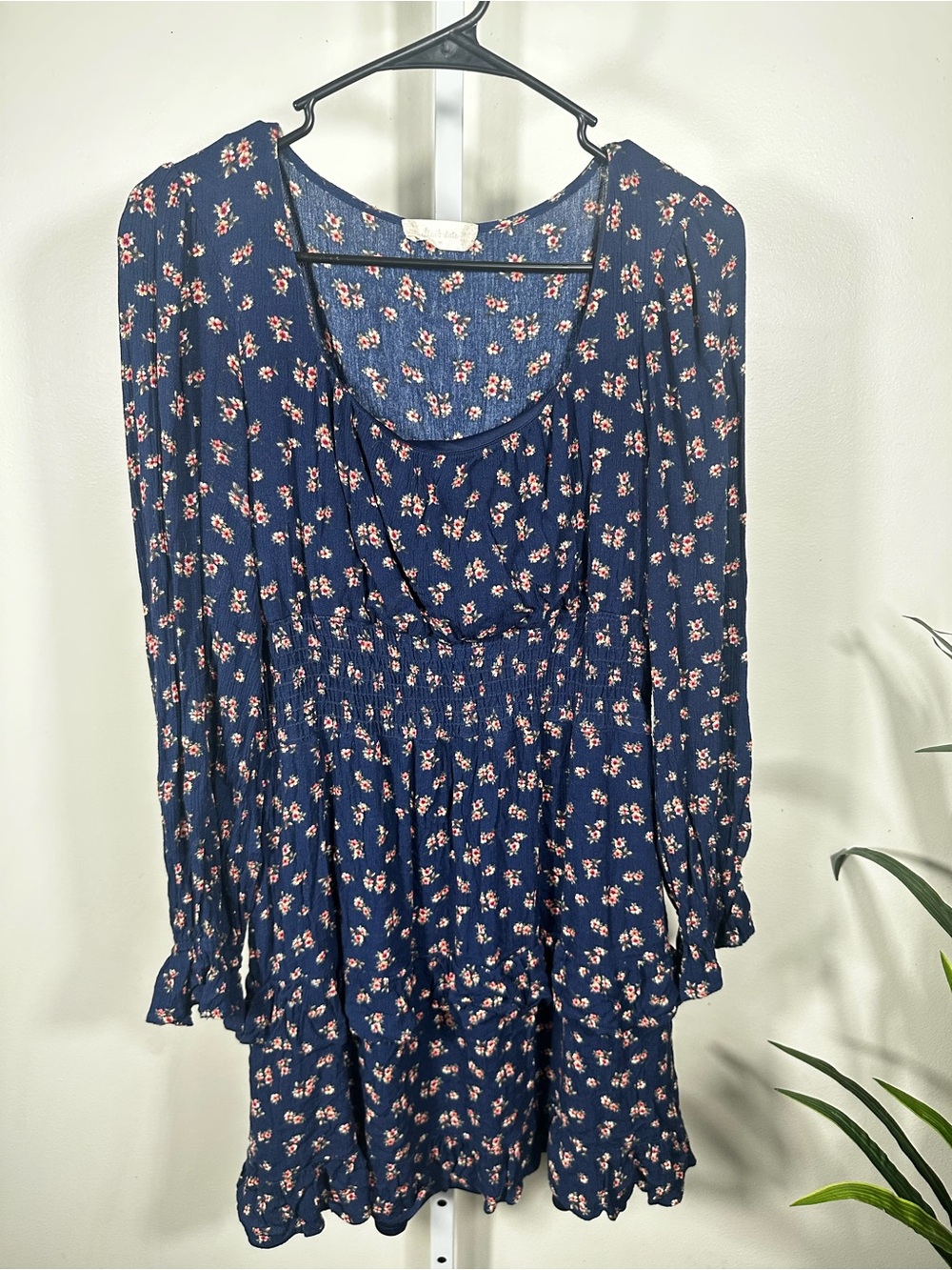 G4. Altar’d State Navy Ditsy Floral Long Sleeve Smocked Waist Dress